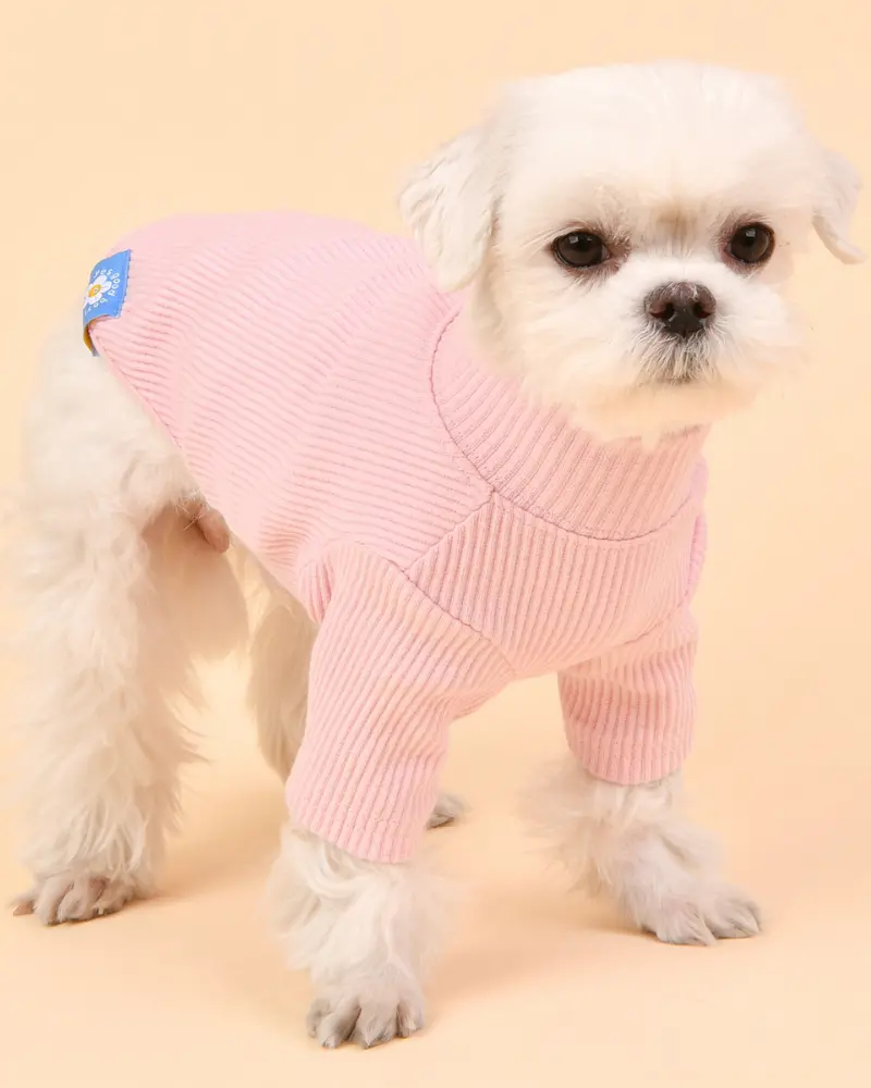 Ribbed Dog Turtleneck Tee In Pink<Br>((Final Sale)) 1