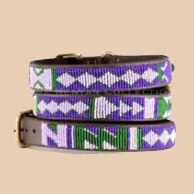 Yesterday Today Tomorrow Beaded Leather Dog Collar (Final Sale) 1