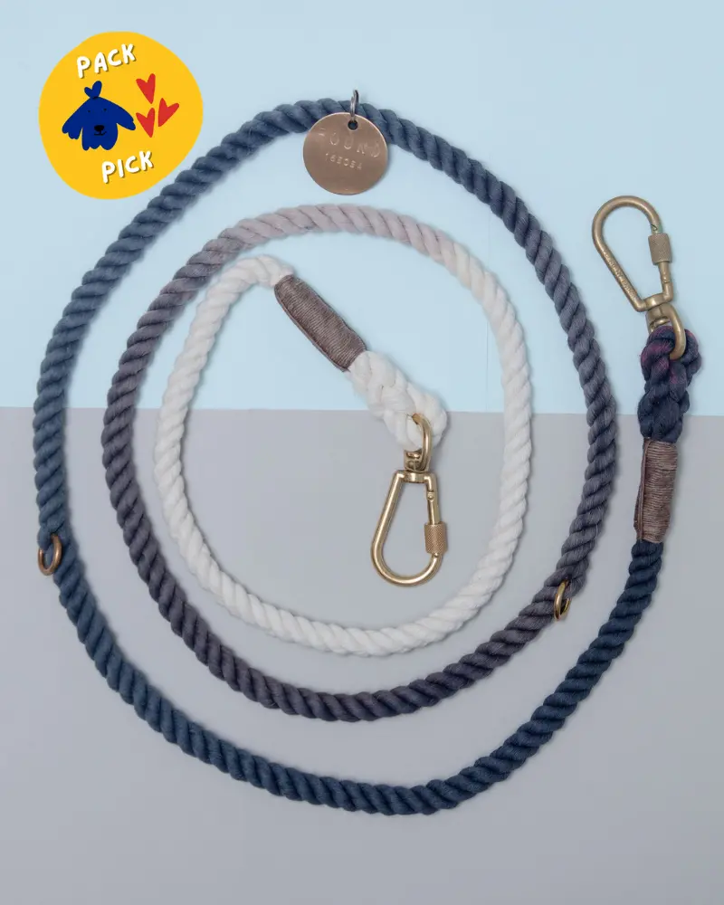 Adjustable Rope Dog Lead In Grey Ombré (Made In The Usa) 1