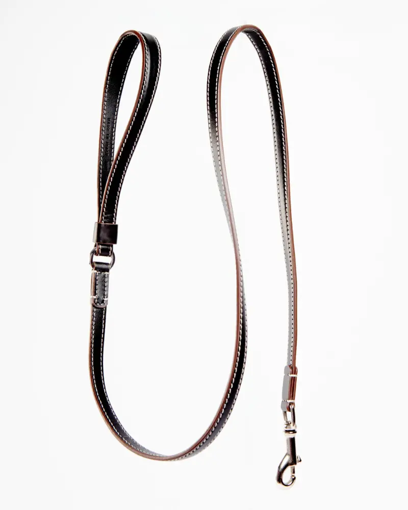 Leather Dog Leash In Black (Made In Italy) 1