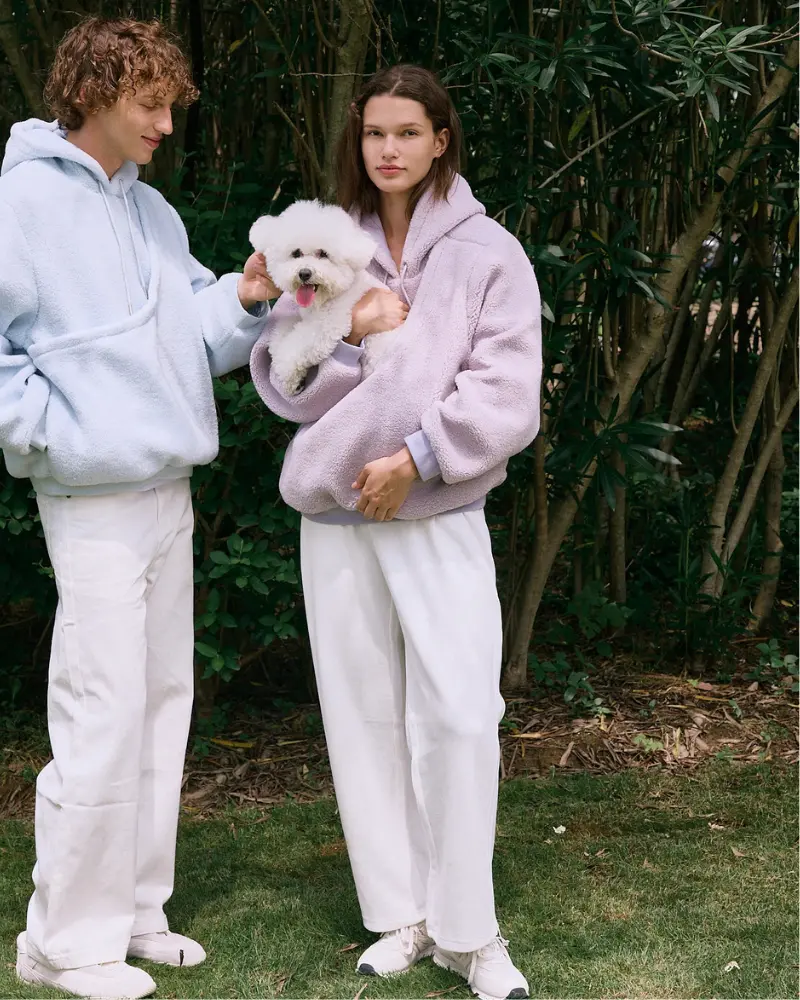 Unisex Fleece Hoodie With Built-In Kangaroo Pouch Dog Carrier In Lavender 2