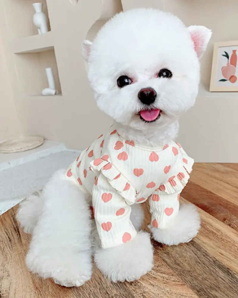 Heart Print Ruffle Tee In White + Pink 1