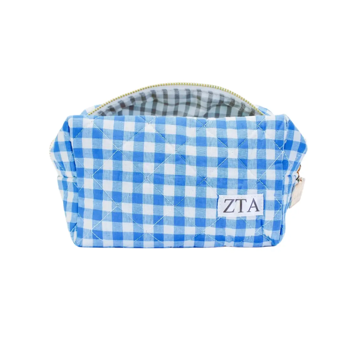Zeta Tau Alpha Gingham Quilted Makeup Bag 1
