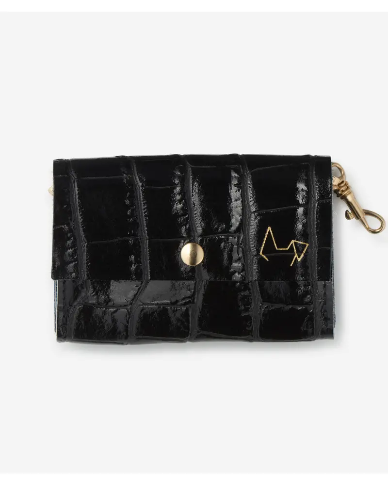 Croco-Printed Leather Poop Bag Holder In Black Patent Leather(Made In Italy) 1