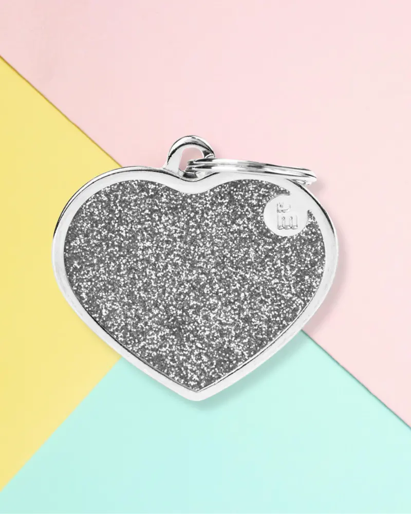 Silver Glitter Heart Custom Pet Id Tag 1