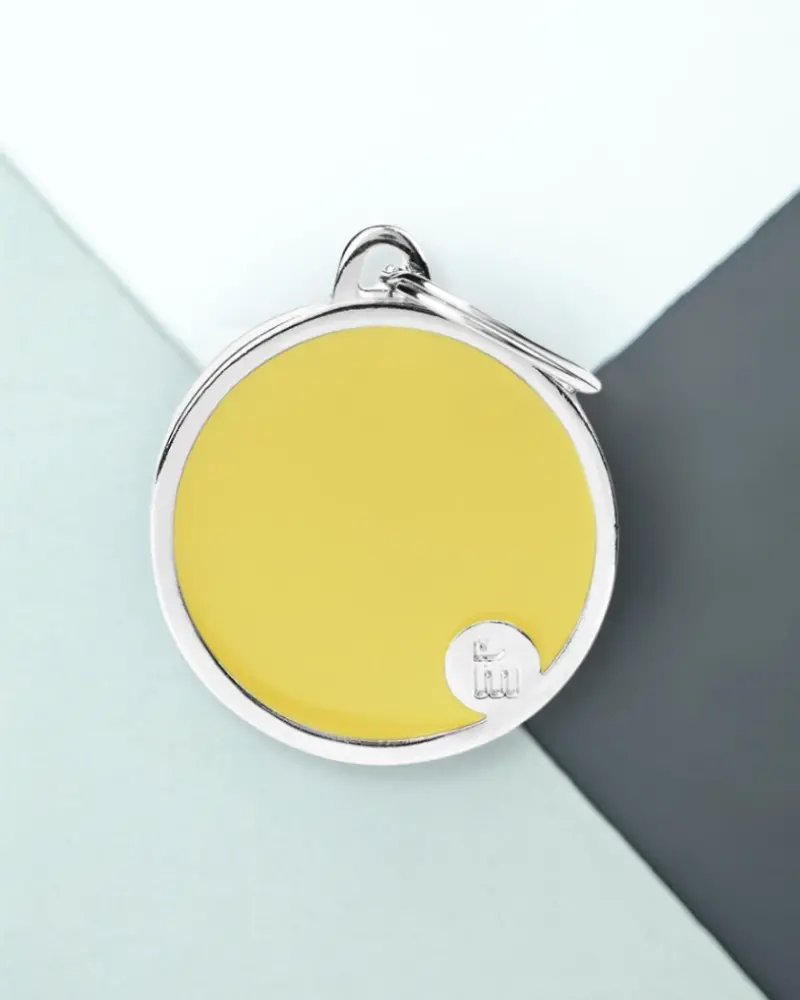 Handmade Circle Tag In Daffodil Yellow Custom Pet Id Tag 1