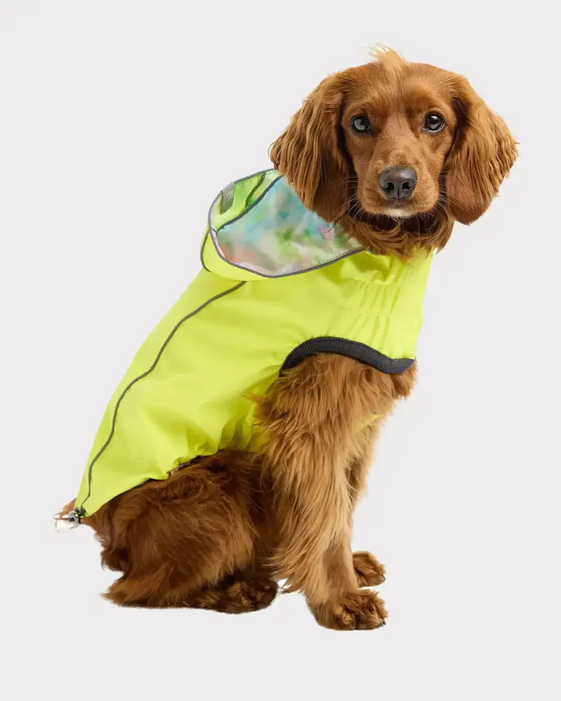 Reversible Waterproof Dog Raincoat In Neon Yellow & Tie-Dye 1