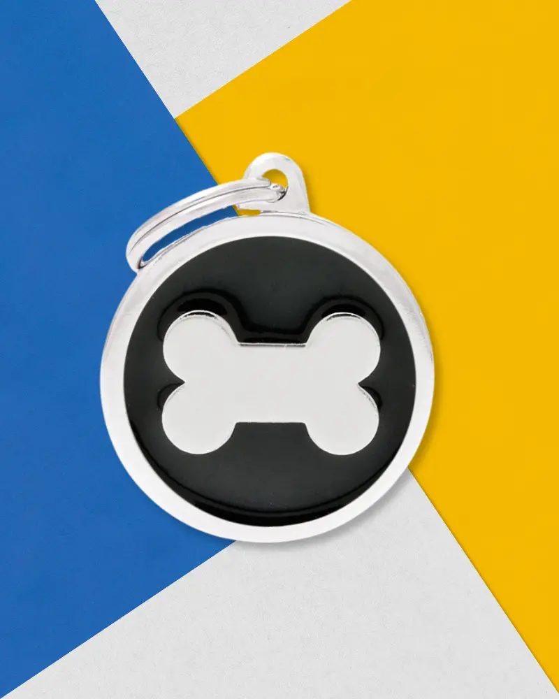 Black & White Chic Circle Bone Pet Id Tag 1