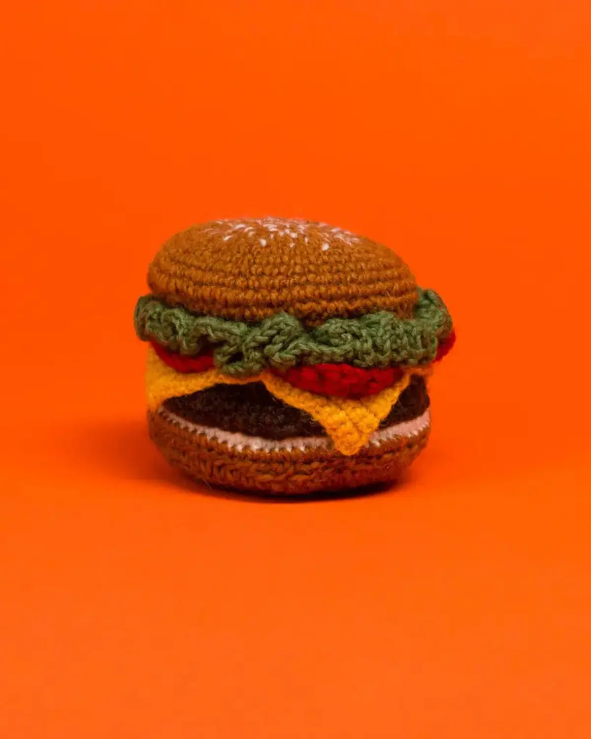 Hand Knit Hamburger Dog Toy 1