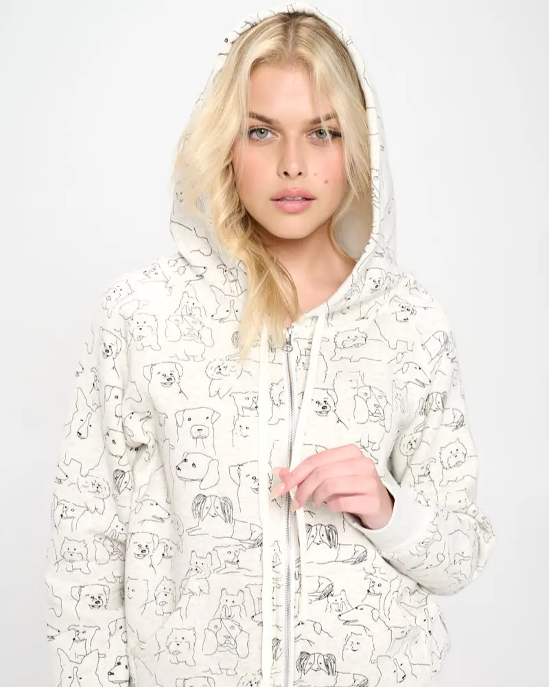 Dog Print Human Zip Up Hoodie In Grey (Final Sale) 1