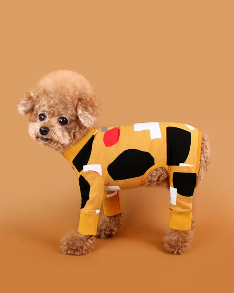 Colorful Print Dog Onesie In Mustard Yellow (Final Sale) 1