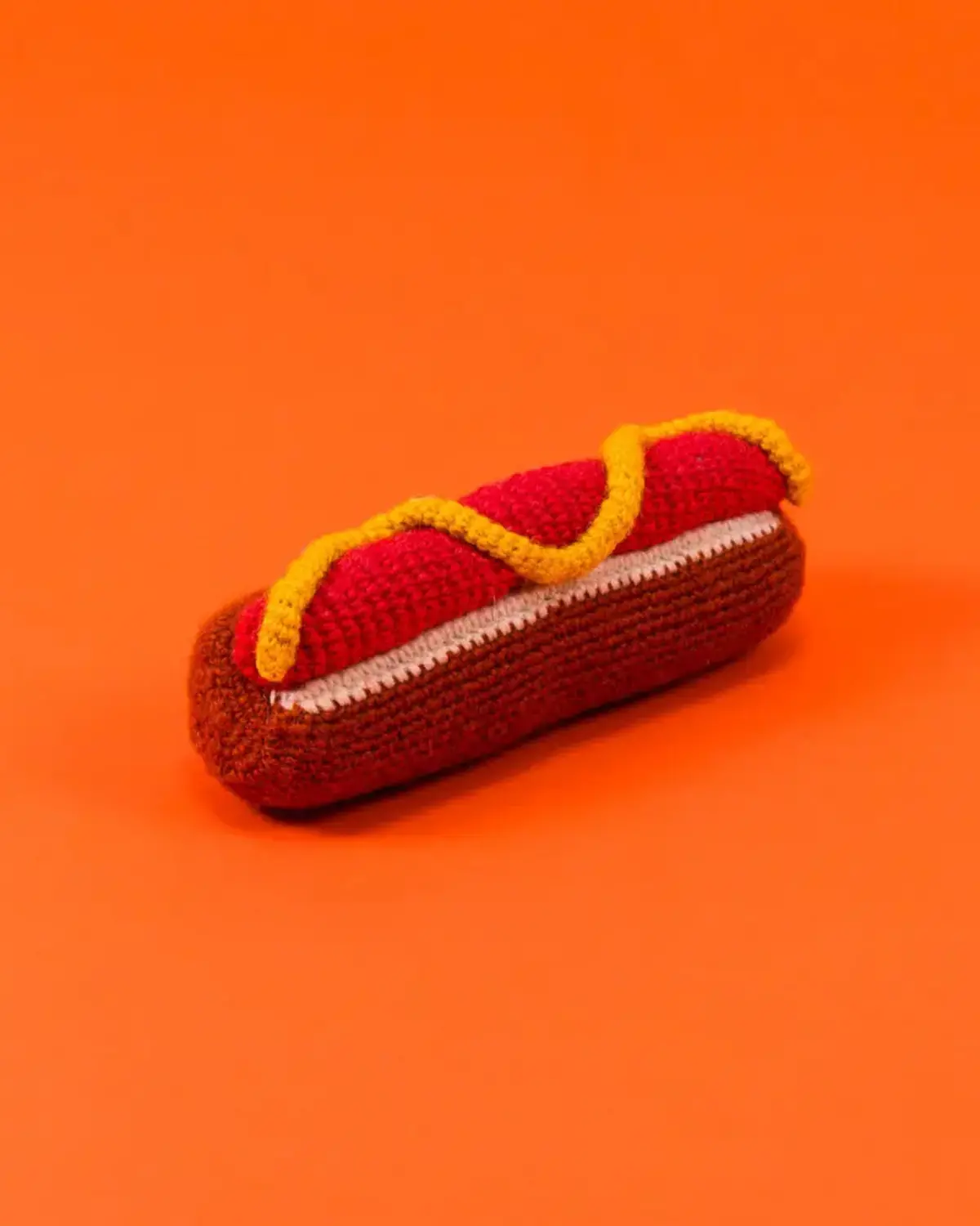 Hand Knit Hot Dog Dog Toy 1