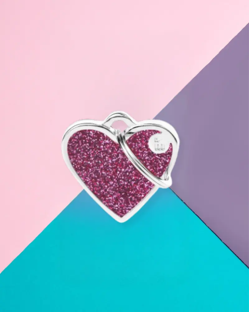 Pink Glitter Heart Custom Pet Id Tag 1