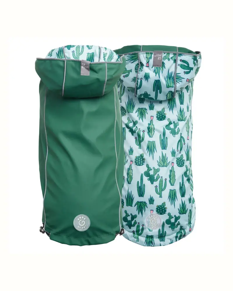 Reversible Waterproof Dog Raincoat In Green 3