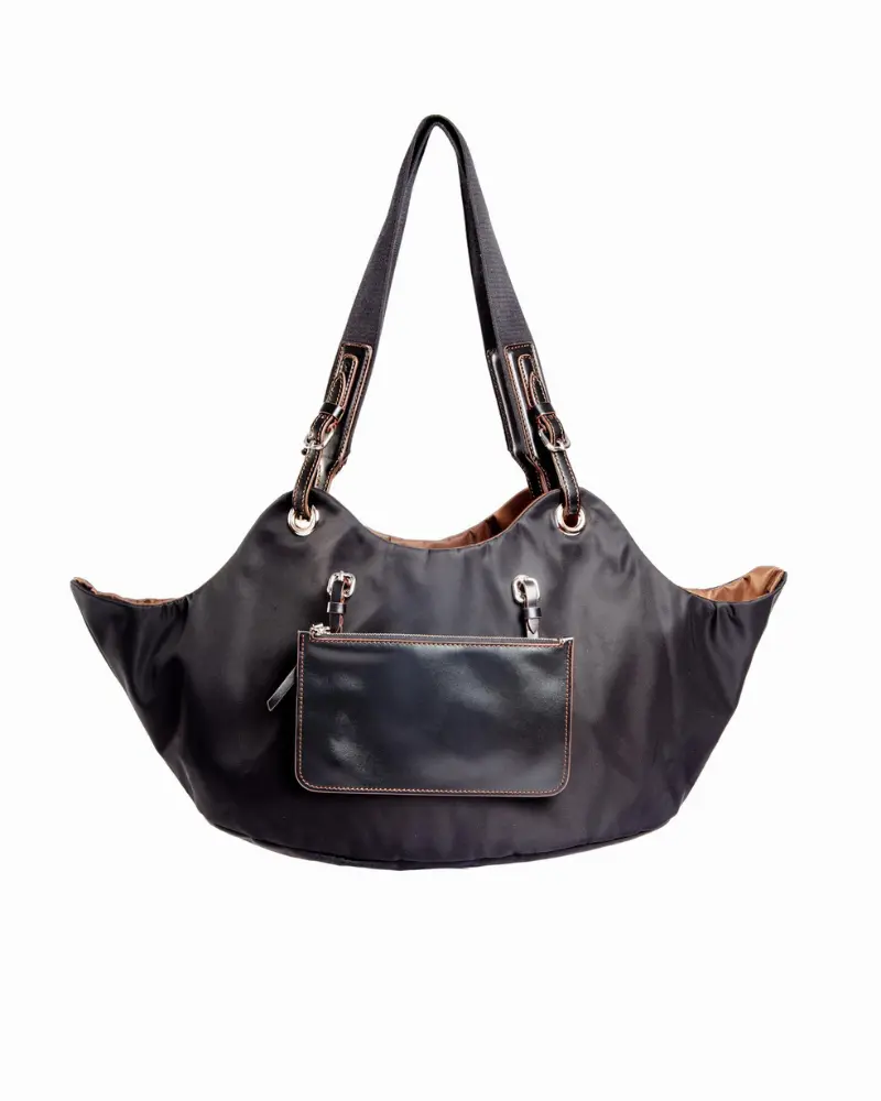 Tulip Reversible Nylon Dog Bag In Black + Chocolate (Made In Italy) 1