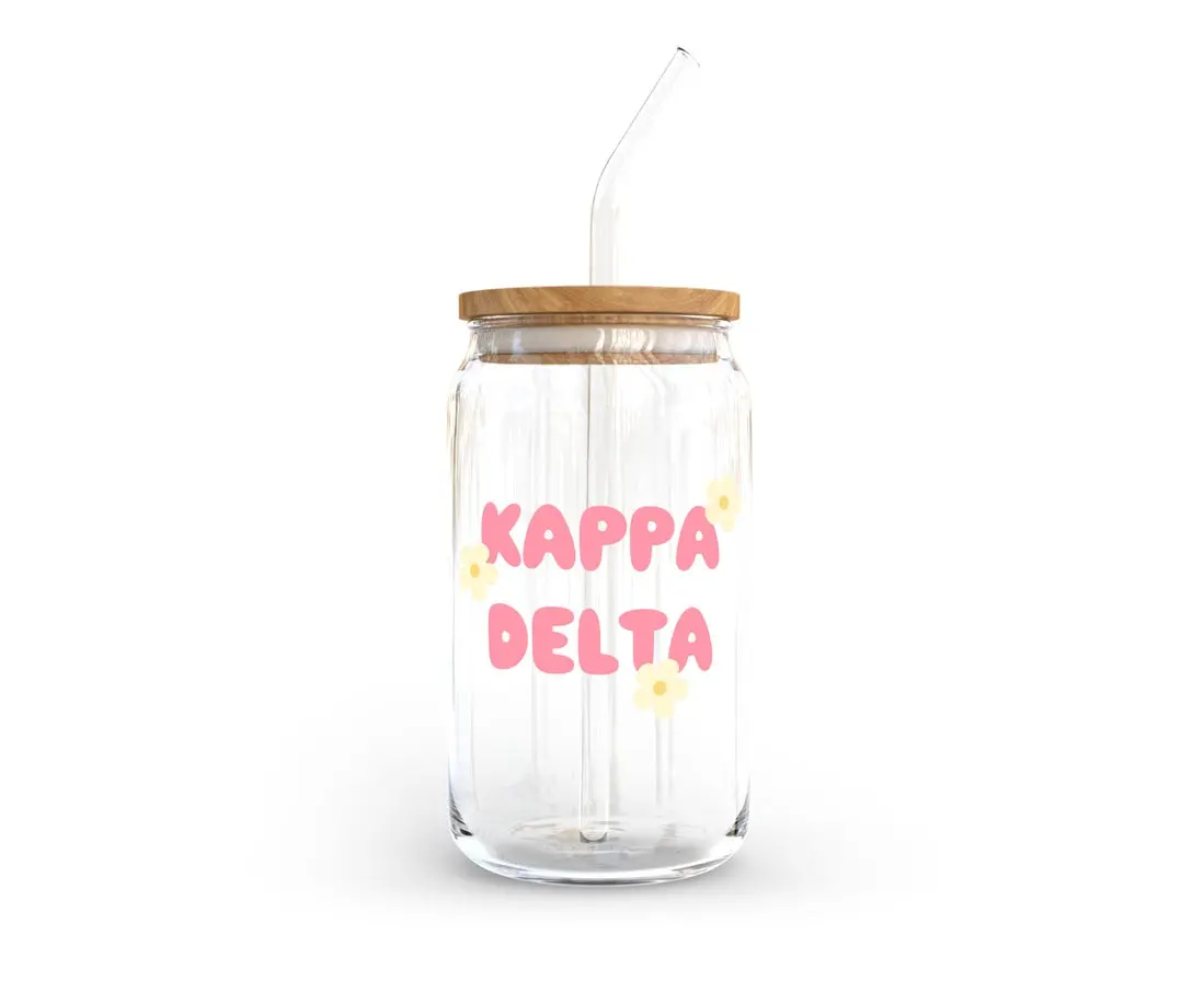 Kappa Delta Glass Cup With Yellow Flowers 1