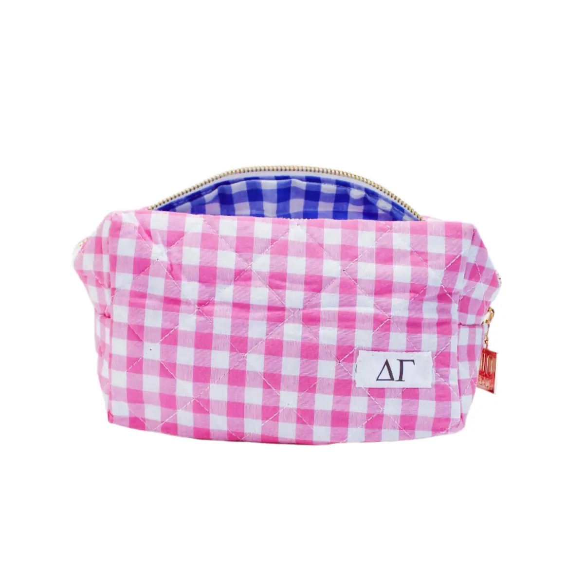 Delta Gamma Gingham Quilted Makeup Bag 1