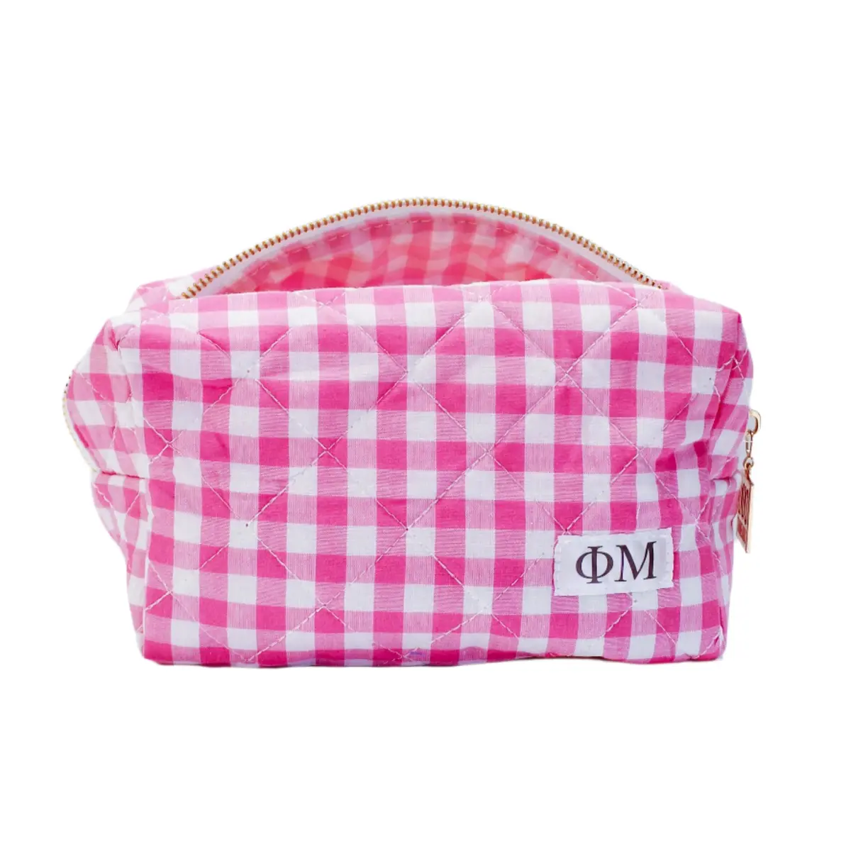Phi Mu Gingham Quilted Makeup Bag 1