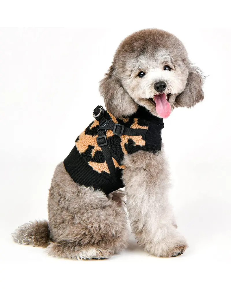 Leopard Fleece Dog Harness Vest In Beige (Final Sale) 1