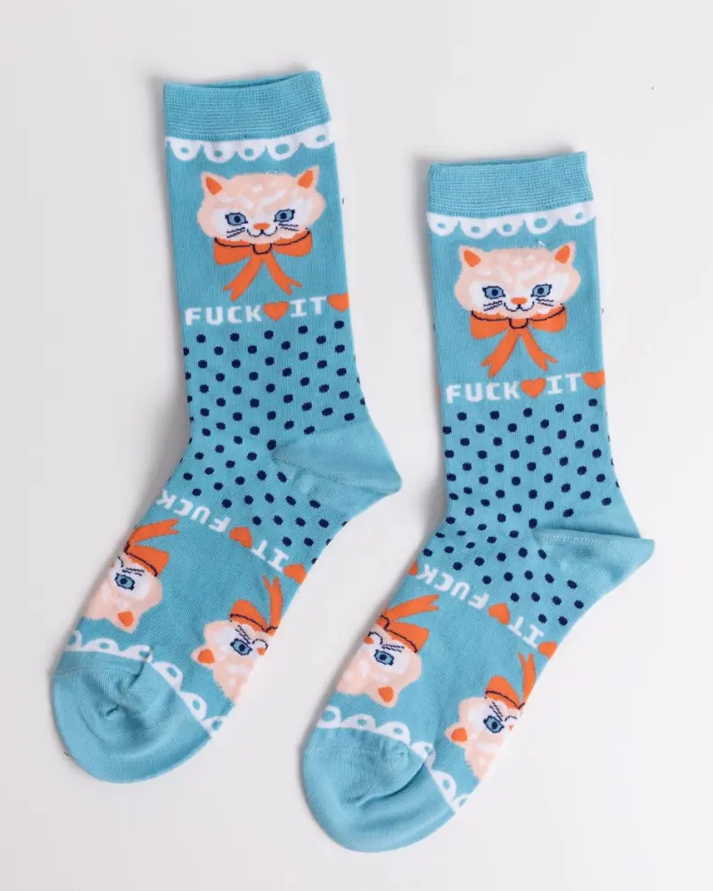 F*Ck It Cotton Kitty Crew Socks 1