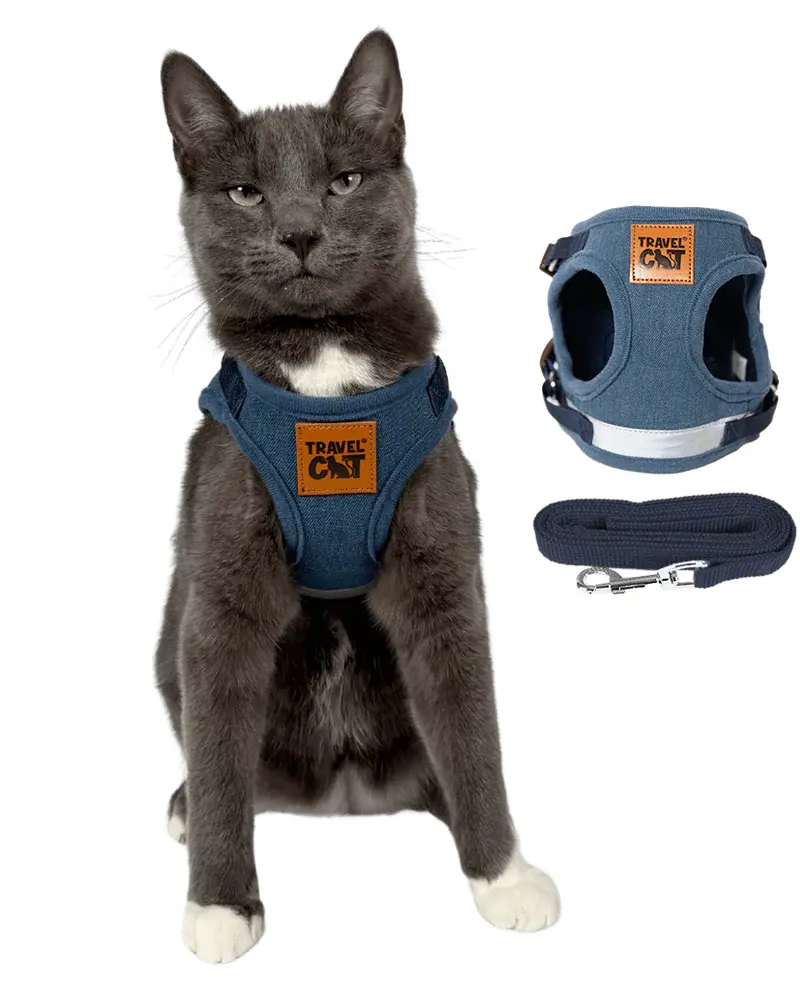 "The Jean Jacket" Reflective Cat & Kitten Harness And Leash 1