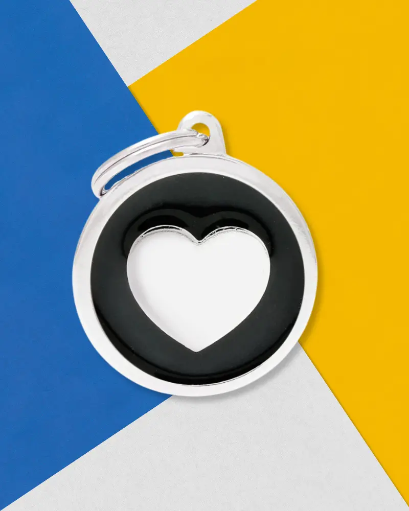Black & White Chic Circle Heart Pet Id Tag 1
