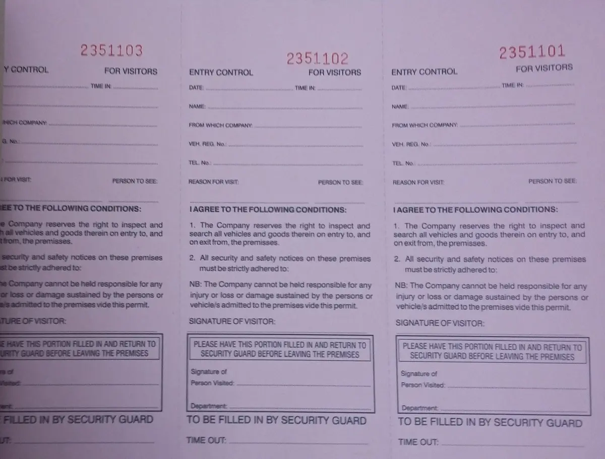 3 Page Tear Out Entry Control Book 1