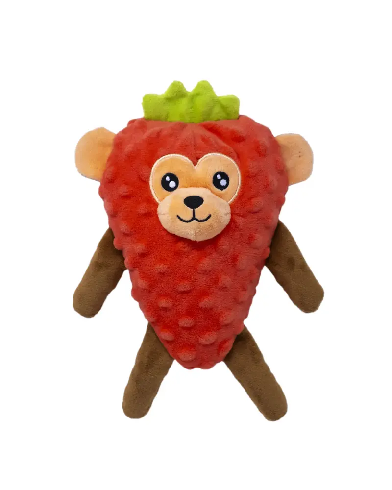 Strawberry Monkey Squeaky Plush Dog Toy 1