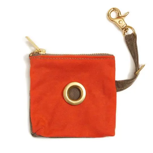 Found My Animal | Orange Waxed Cotton Canvas Poop Bag Dispenser 1