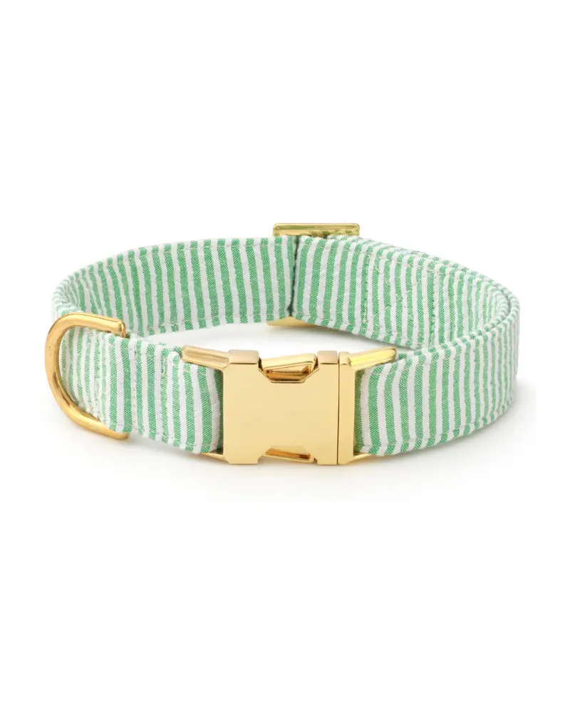 Green Seersucker Dog Collar (Made In The Usa) 1