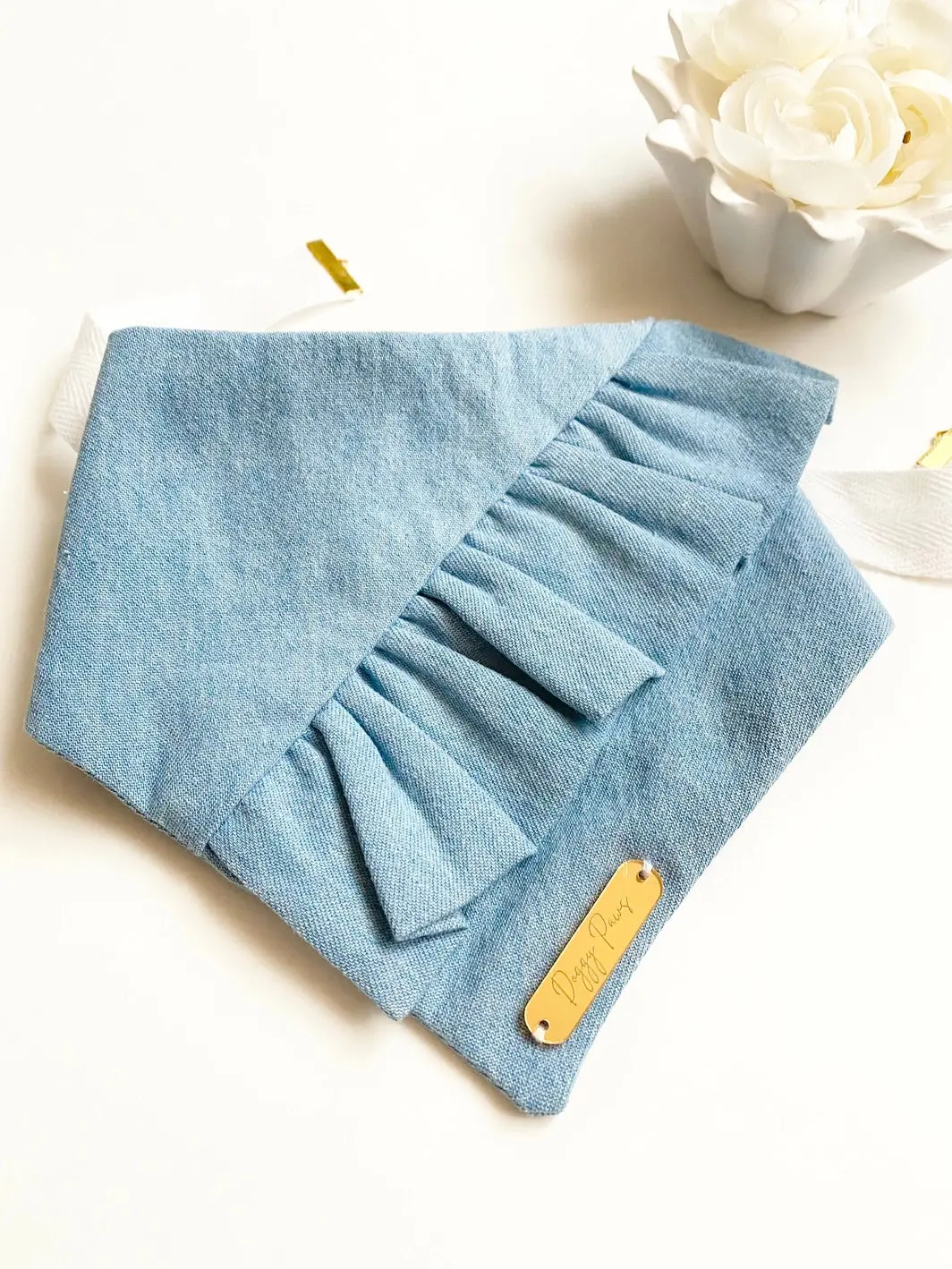 Chambray Ruffle Bandana For Dogs (Made In The Usa) (Final Sale) 3
