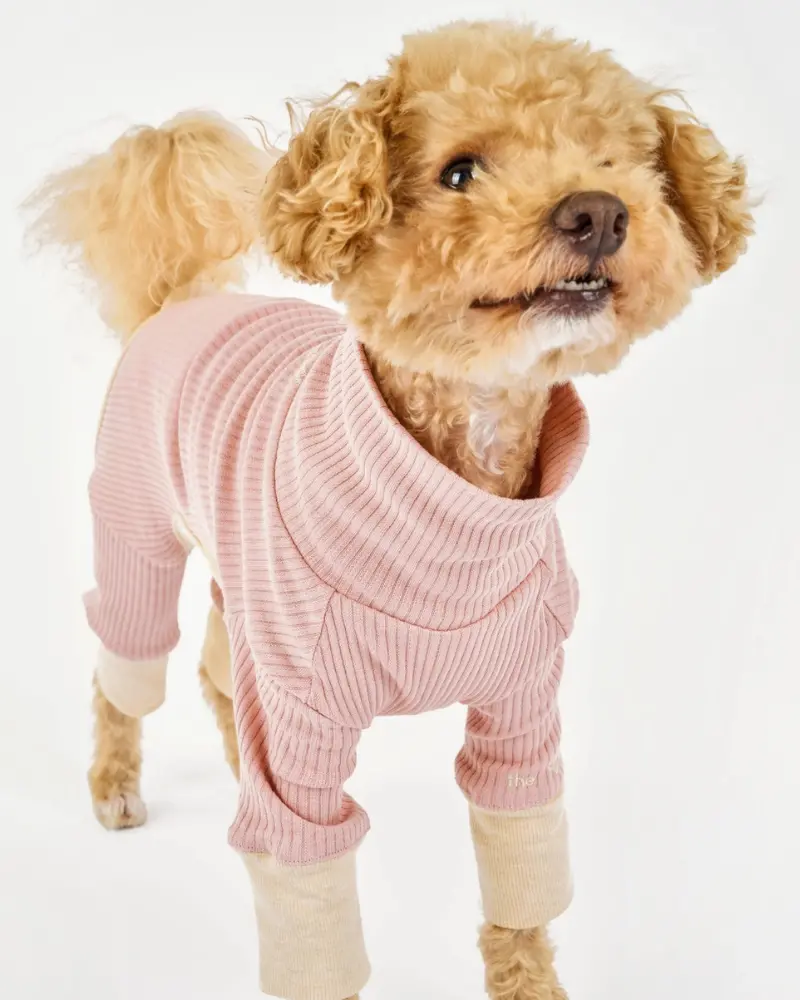 High-Neck Dog Onesie In Blush Pink 1