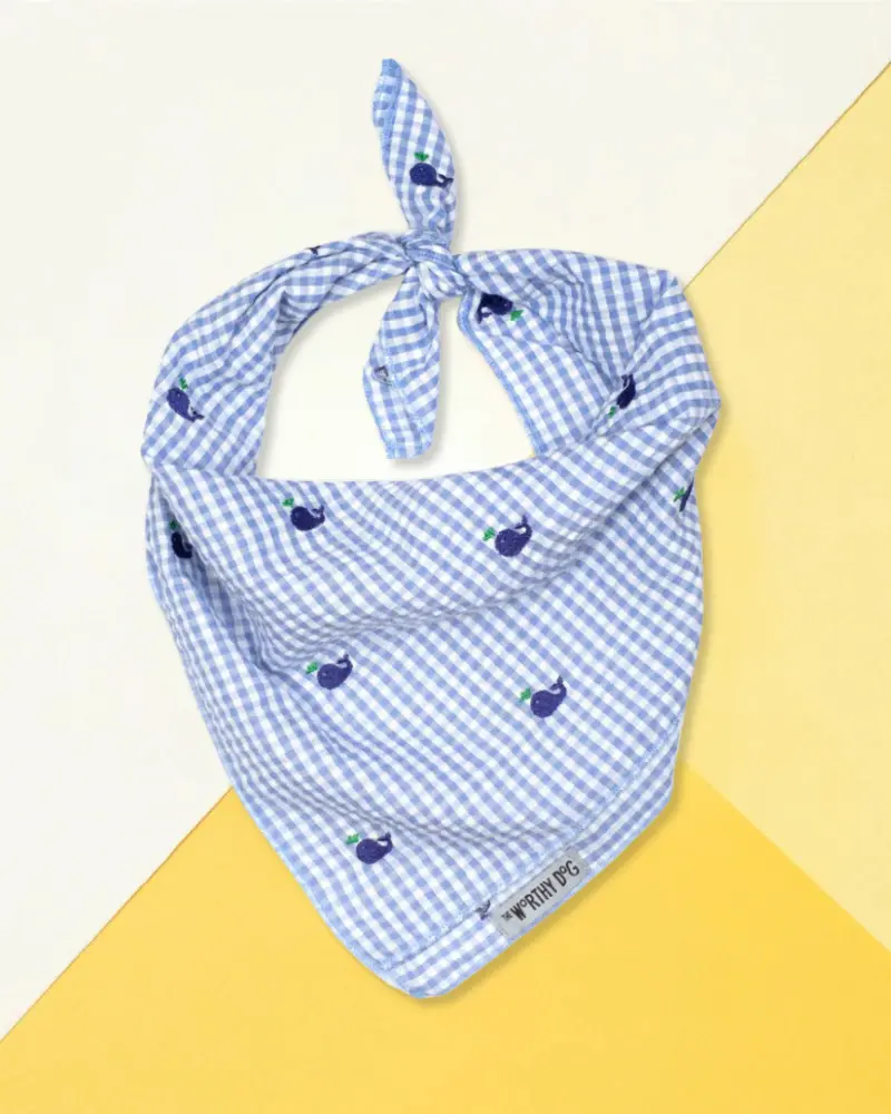 Gingham Seersucker Whale Dog Bandana 1
