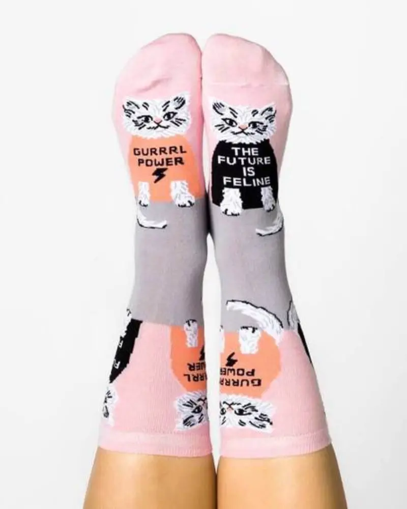 Future Is Feline Cotton Kitty Crew Socks 1