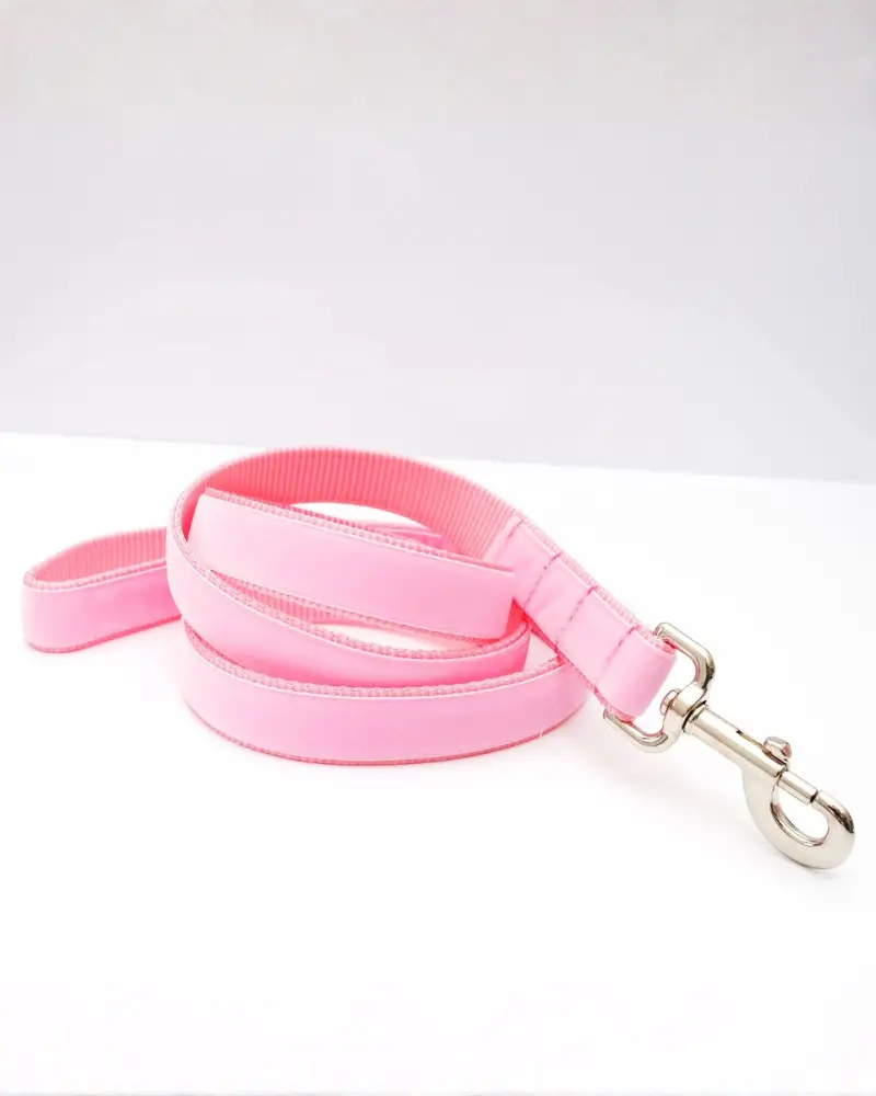 Velvet Dog Bow Collar Set In Petal Pink (Made In The Usa) 3