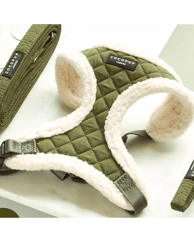 Quilted Adjustable Dog Harness In Khaki 1