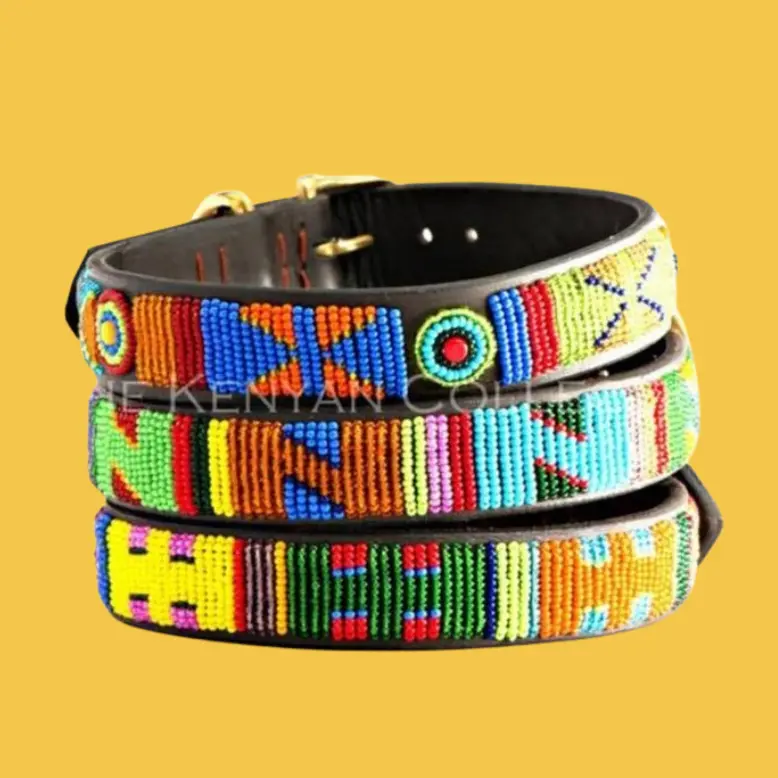 Hippo Circus Beaded Leather Dog Collar (Final Sale) 1