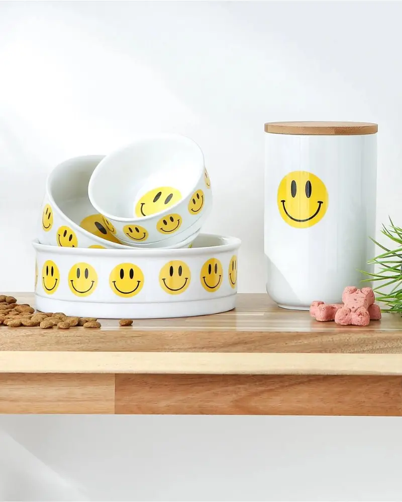 Let's Get Happy Smiley Face Pet Bowls 3