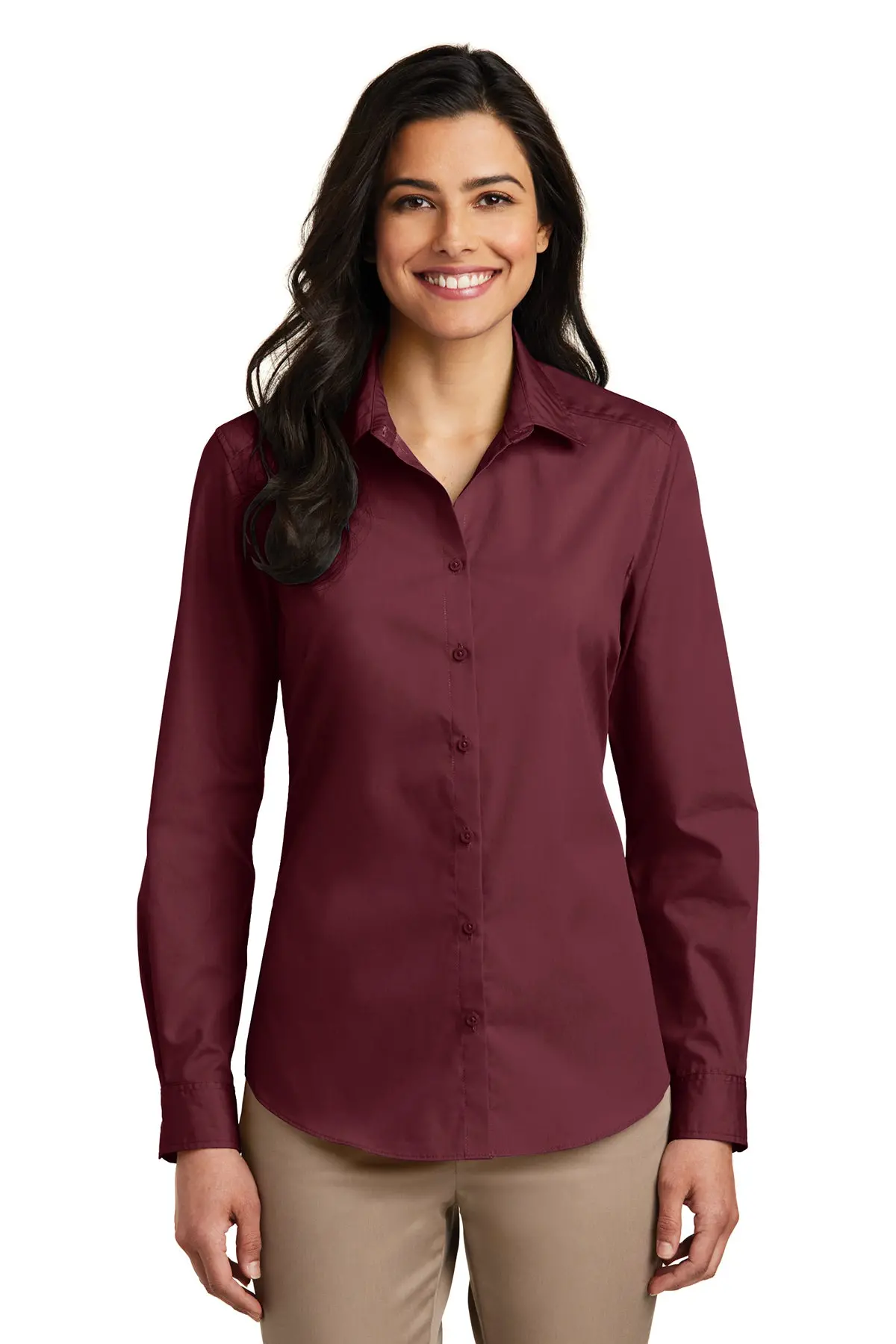 Lambda Theta Alpha Ladies Long Sleeve Carefree Poplin Shirt 3