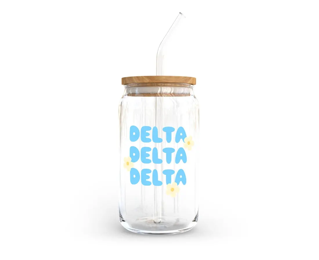 Delta Delta Delta Glass Cup With Yellow Flowers 1