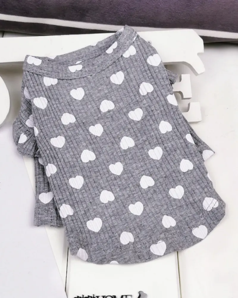 Heart Print Ruffle Tee In Grey<Br>(Final Sale) 1
