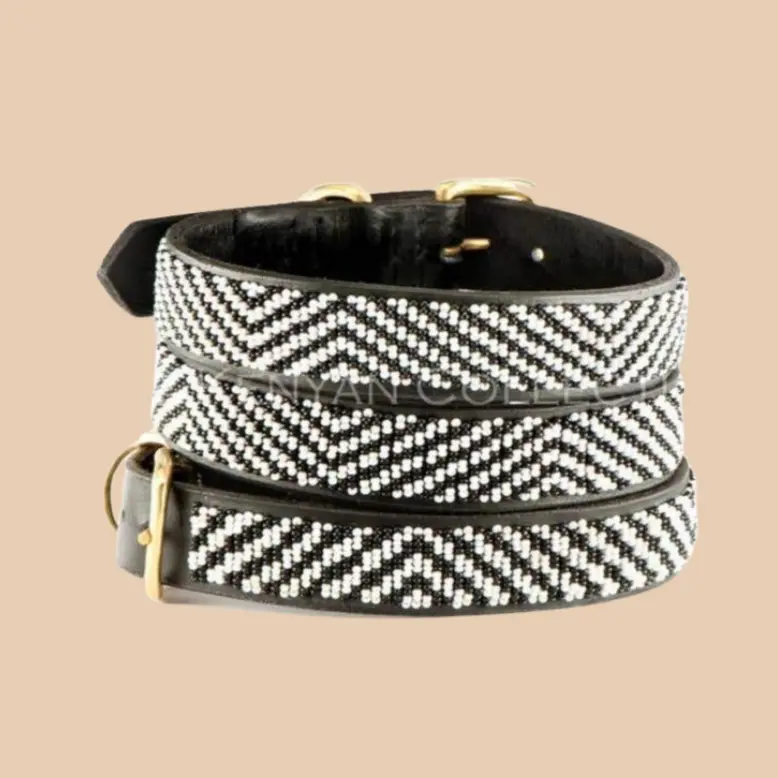 Zebra Pattern Black & White Beaded Dog Collar<Br>(Final Sale) 1