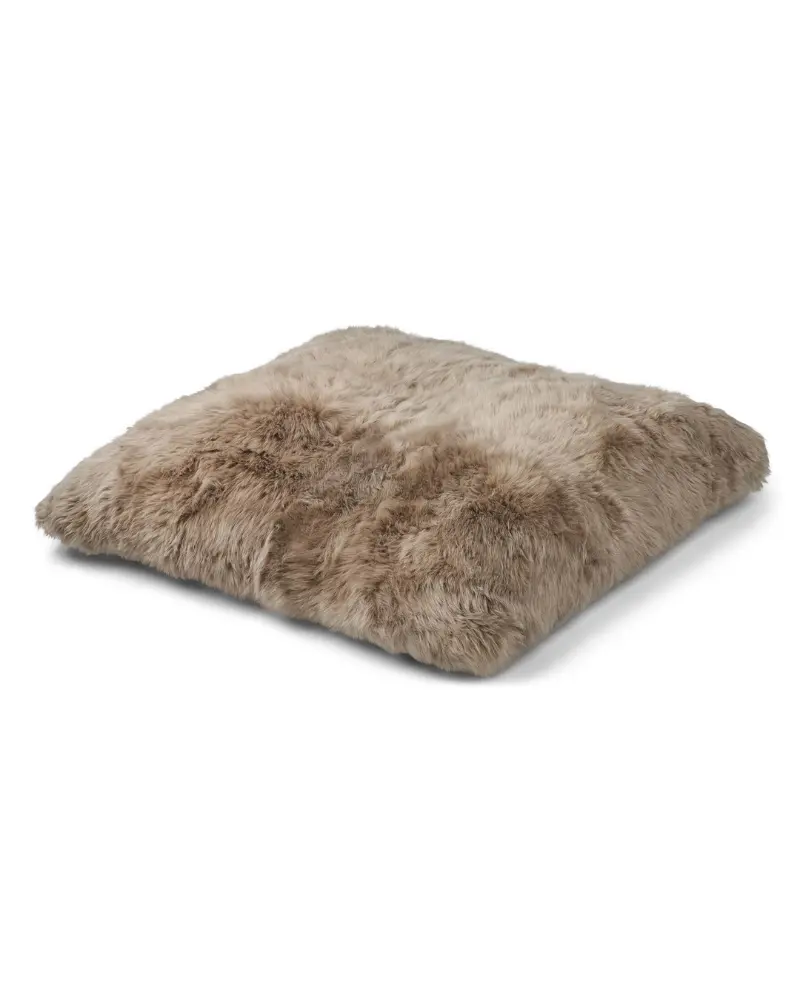 Double-Sided Longwool Sheepskin Cushion Dog Bed In Taupe (35" X 35") (Final Sale) 1