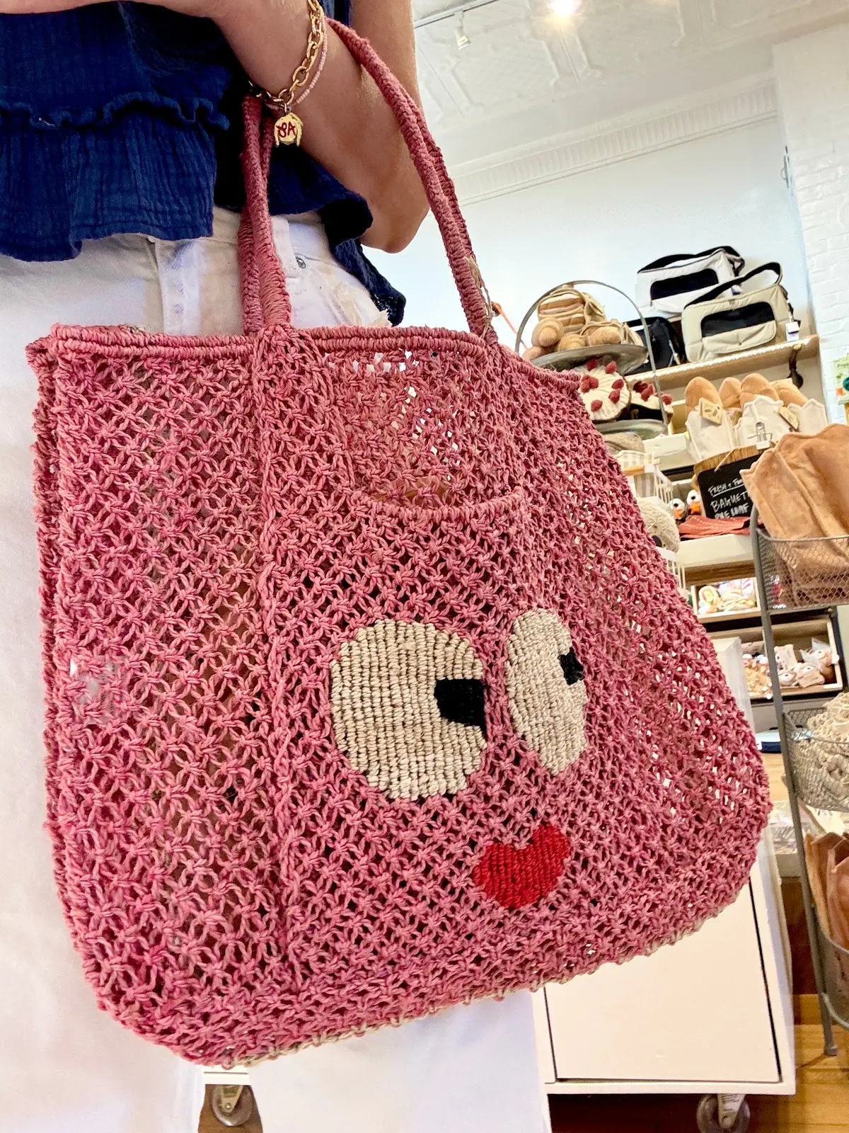 Florence Big Eyes Jute Bag In Berry 1