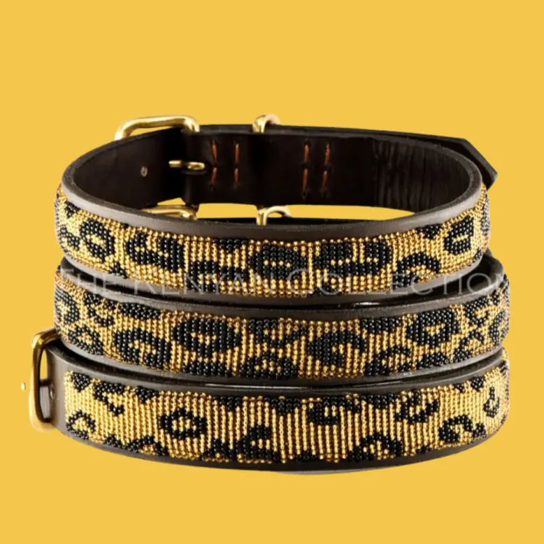 Leopard Print Beaded Dog Collar (Clearance) 1