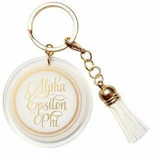 Alpha Epsilon Phi White Round Tassel Keychain 1