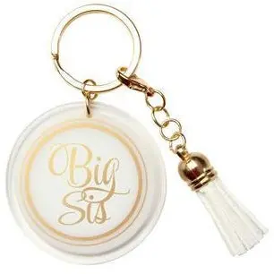 Big Sis White Round Tassel Keychain 1