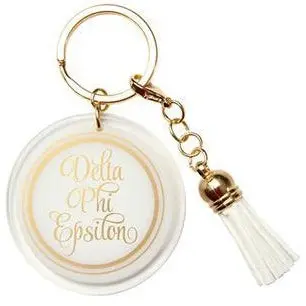 Delta Phi Epsilon White Round Tassel Keychain 1