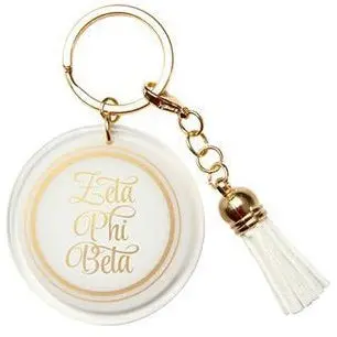 Zeta Phi Beta White Round Tassel Keychain 1
