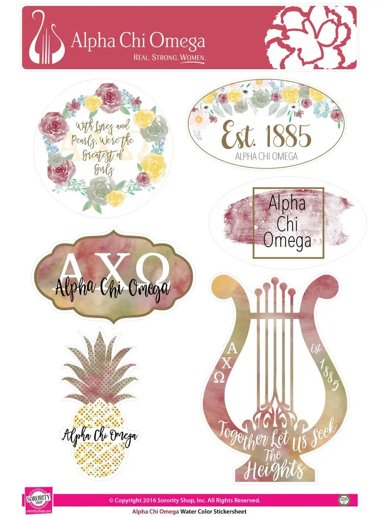 Alpha Chi Omega Watercolor Sticker Sheet 1